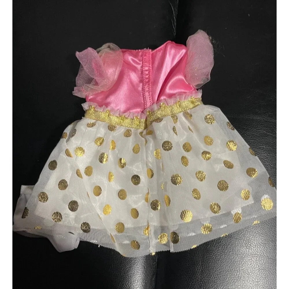 Cabbage Patch Kids Yellow Yarn Hair Doll In Pink & Gold Polka Dot Dress 2015